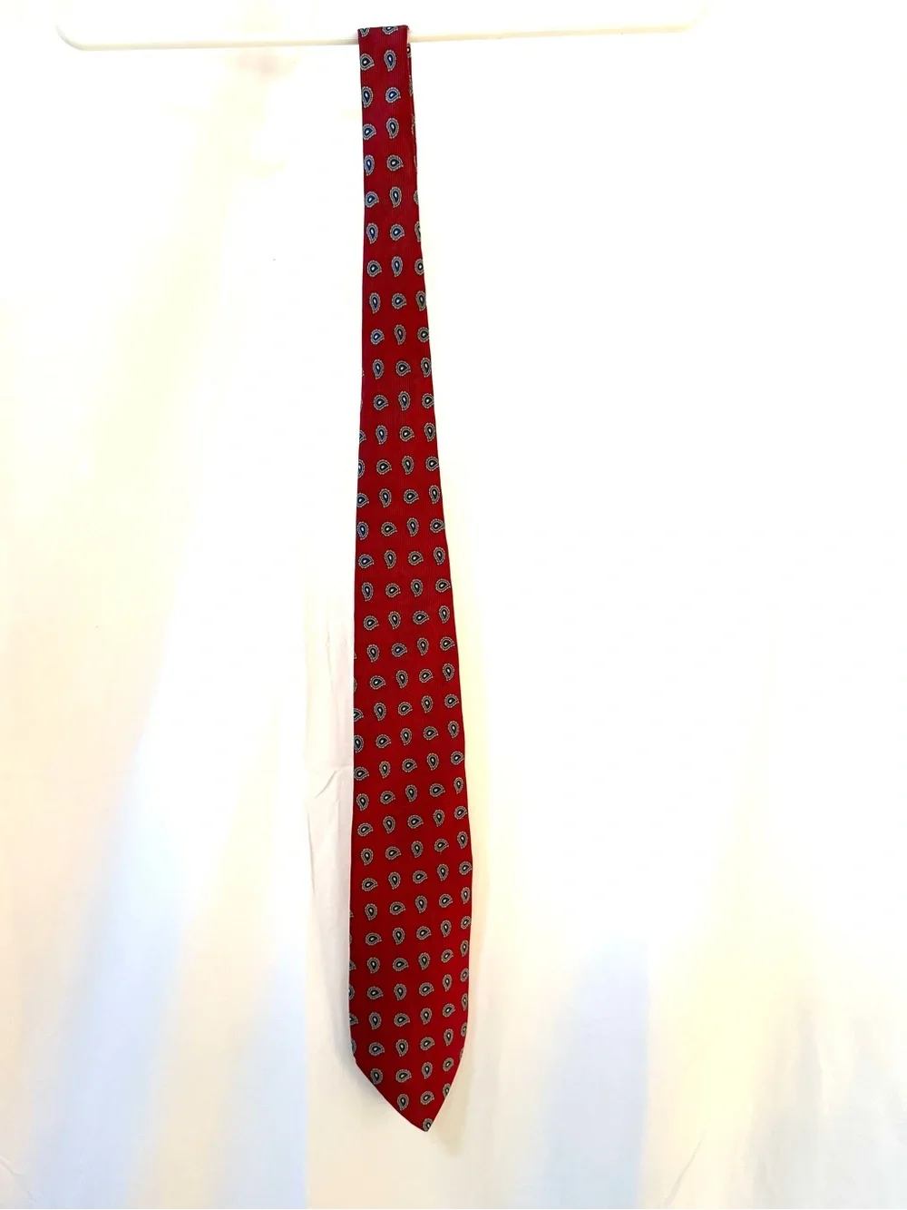 Robert Talbott Red Paisley Silk Tie with Blue and White Accents, Best of Class